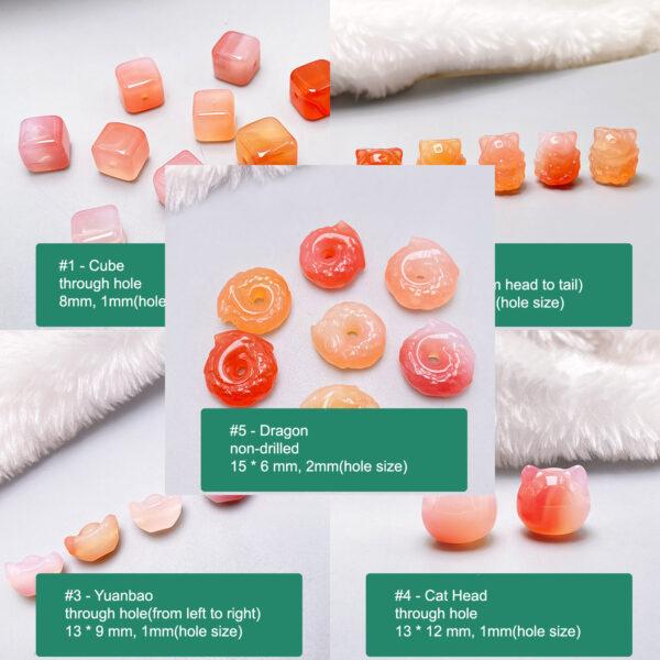 multi shapes bead, agate bead, agate charm, pink bead, orange bead, red bead