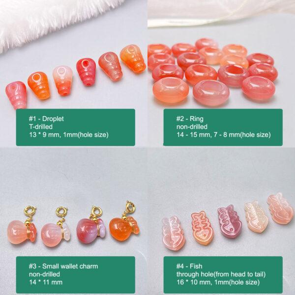 multi shapes bead, agate bead, agate charm, pink bead, orange bead, red bead