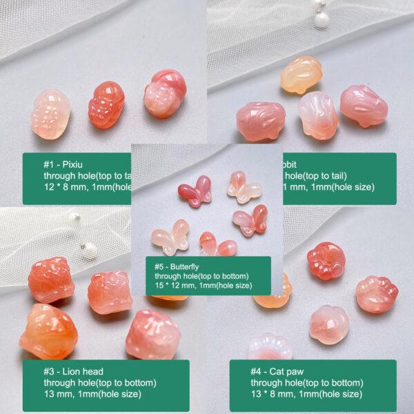 multi shapes bead, agate bead, agate charm, pink bead, orange bead, red bead